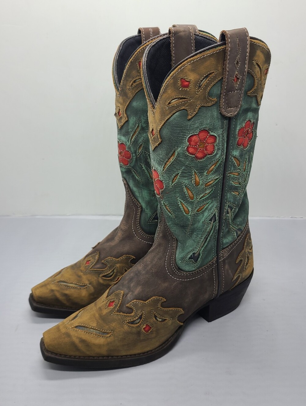 Laredo Boots Multicolor Leather Western Floral Embroidered - women size 6